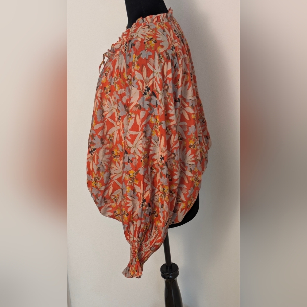 Entro Women's Floral Ruffle Balloon Sleeve Blouse Size L Color Rust Bohemian EUC - Picture 10 of 17